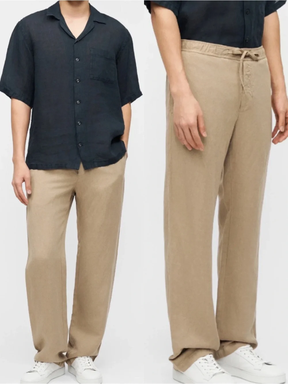 120% Lino Men’s Linen Trousers Drawstring Relaxed Sport Fit Savanna Tan